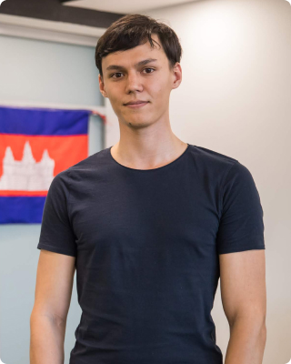 A young man with dark t-shirt.